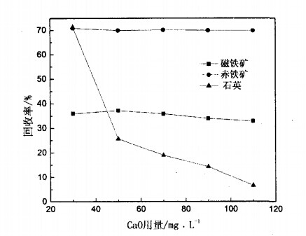 CaO用量對(duì)磁鐵礦、赤鐵礦及石英可浮性的影響